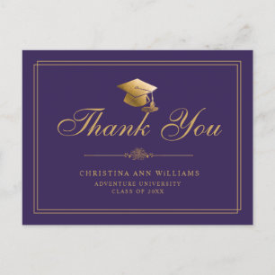 Elegant Purple Gold Script Graduation Thank You Postcard