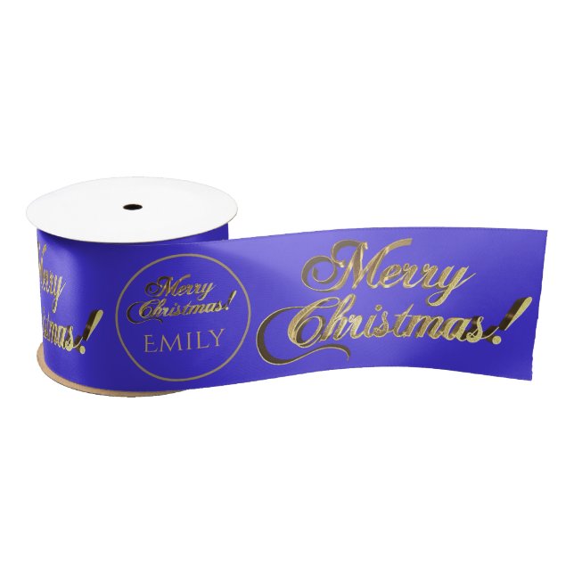 Elegant Purple Gold Script To or From Christmas Satin Ribbon (Spool)