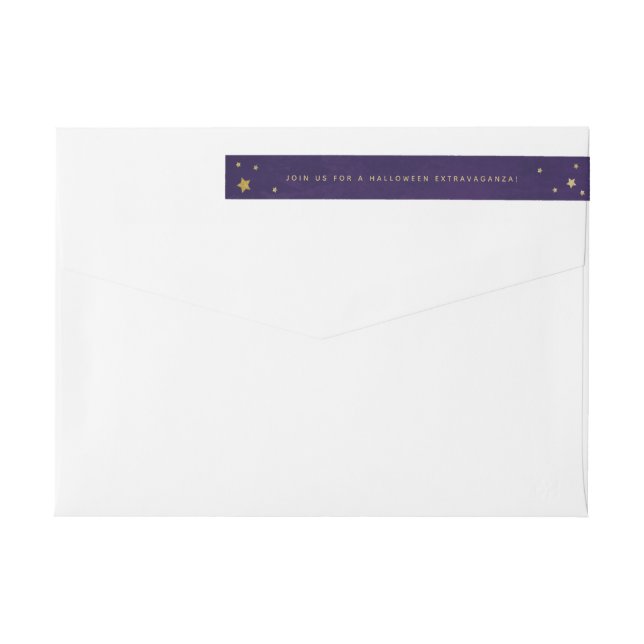 Elegant Purple+Gold Stars Wraparound Address Label (Back)