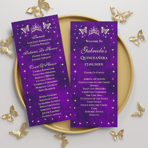 Elegant Purple Gold Tiara Butterflies Quinceañera Program