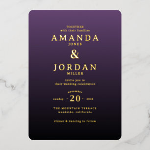 Elegant Purple Gold Wedding Invitation