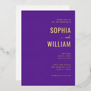 Elegant Purple Gold Wedding Invitation