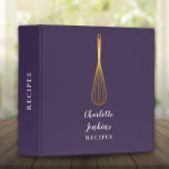 Elegant Purple Gold Whisk Recipe Script Binder<br><div class="desc">An elegant recipe binder featuring a chic gold whisk on a stylish purple background with your personalized name and title set in modern typography. Designed by Thisisnotme©</div>