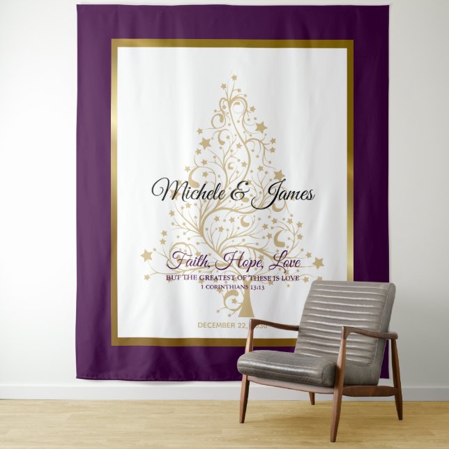 Elegant Purple Gold Winter Wedding Tapestry (In Situ)
