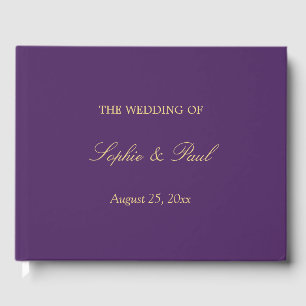 Elegant Purple Golden Beige Wedding Guest Book