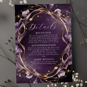Elegant Purple Golden Floral Frame Wedding Enclosure Card