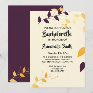 Elegant Purple Golden Leaves bachelor Invitation