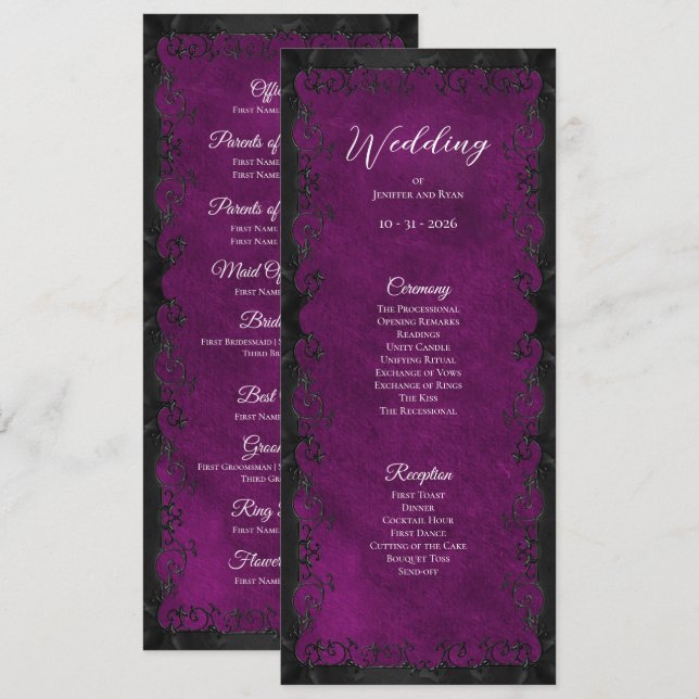 Elegant purple Gothic Wedding Program (Front/Back)