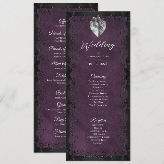 Elegant purple Gothic Wedding Program (Front/Back)