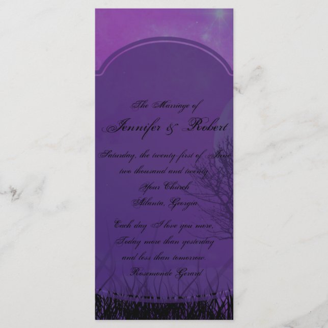 Élégant Purple Gothique Posh Programme de mariage (Devant)