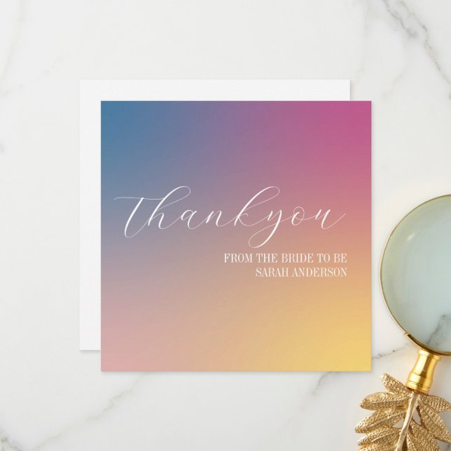 Elegant Purple Gradient Bridal Shower  Thank You Card (Front/Back In Situ)