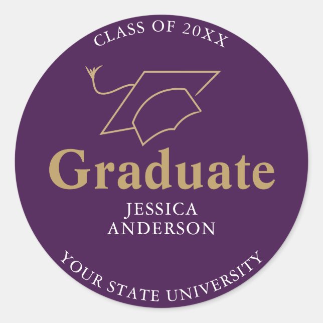 Elegant Purple Graduate Cap Graduation Classic Round Sticker (Front)