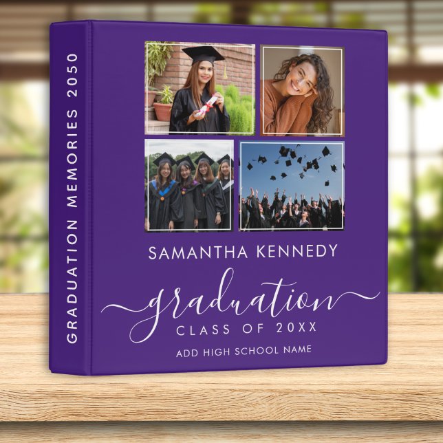 Elegant Purple Graduation 4 Photo Collage Album   Binder (Creator Uploaded)