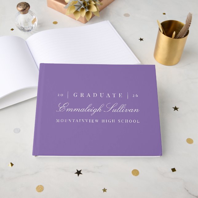 Elegant Purple Graduation Keepsake Guest Book (Front Open)