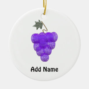 Elegant Purple Grapes Sketch Ceramic Ornament
