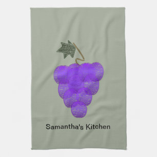 Elegant Purple Grapes Sketch Kitchen Towel