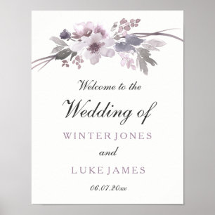 Elegant Purple Gray Winter Floral Wedding Poster
