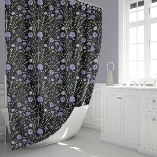 Elegant Purple Green Black Watercolor Flowers