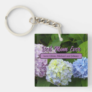 Elegant purple green blue floral hydrangeas  keychain