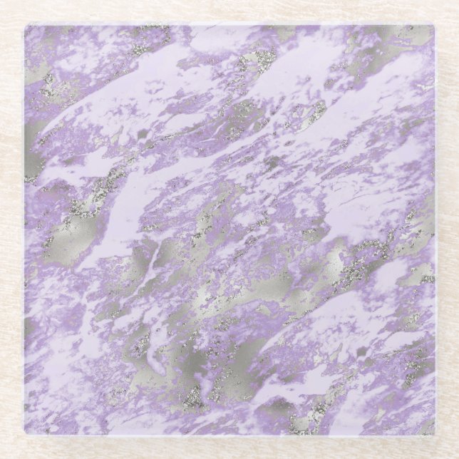 Elegant Purple Grey Abstract Chic Pattern Glass Coaster (Front)