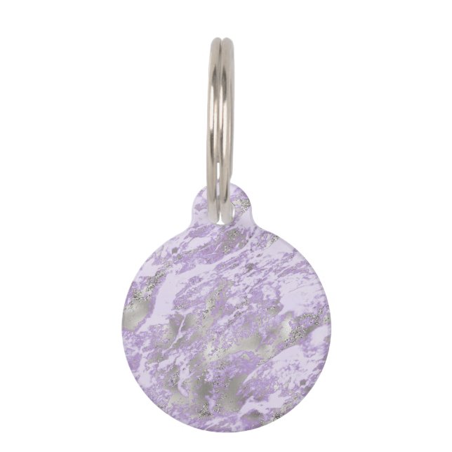 Elegant Purple Grey Abstract Chic Pattern Pet Tag (Front)