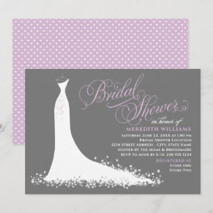 Elegant Purple Grey Wedding Gown Bridal Shower Invitation