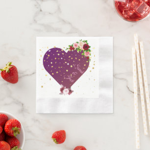 Elegant Purple Heart Floral Wedding Napkin with Go