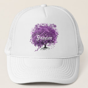 Elegant Purple Heart Leaf Tree Wedding Trucker Hat