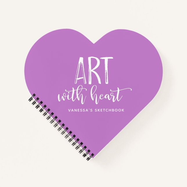 Elegant Purple Heart Monogram Artist Sketchbook Notebook (Front)