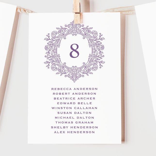 Elegant Purple Heirloom Crest Wedding Seating Card (Creator Uploaded)