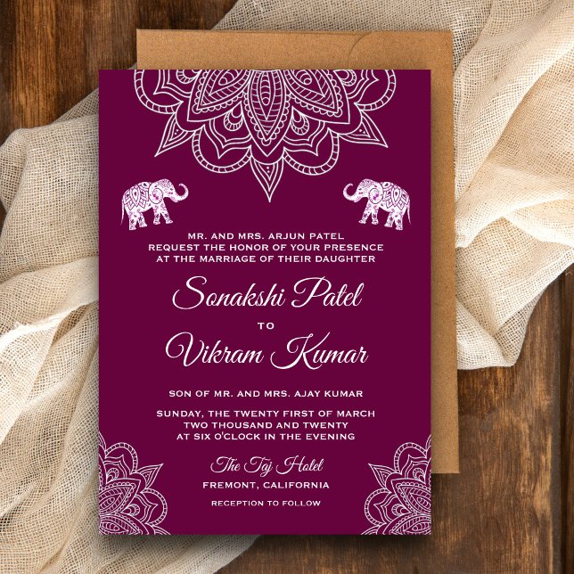 Elegant Purple Henna Indian Wedding Invitation (Creator Uploaded)