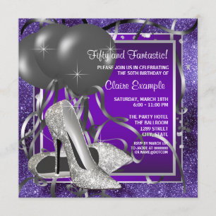 Elegant Purple High Heels Birthday Party Invitation