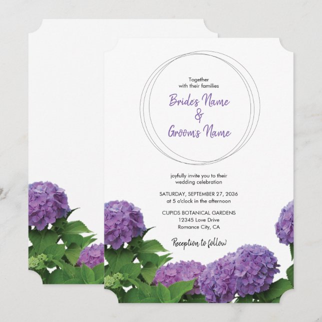 Elegant Purple Hydrangea Wedding Invitations (Front/Back)