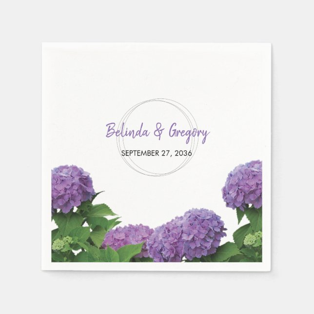 Elegant Purple Hydrangea Wedding Napkin (Front)