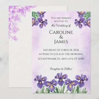 Elegant Purple Iris Watercolor Floral Wedding Invi Invitation