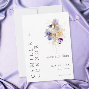 Elegant Purple Iris Watercolor Garden Wedding Save The Date