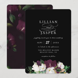 Elegant Purple Ivory Floral Bouquet Wedding Invitation
