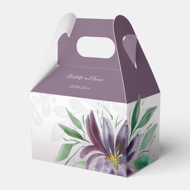 Elegant Purple Lace Lotus Watercolor Favor Box (Front Side)