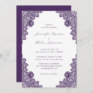 Elegant Purple Lace Wedding Invitation