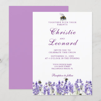Elegant Purple Lavander Flowers Wedding Invitation