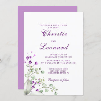 Elegant Purple Lavander Flowers Wedding Invitation