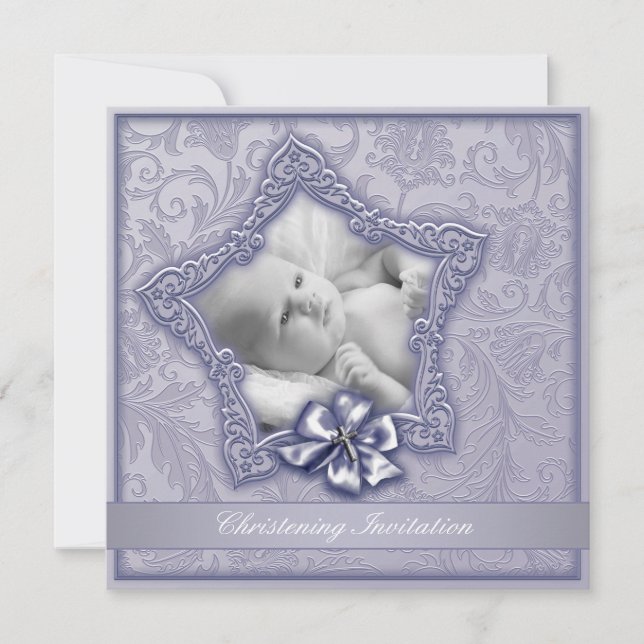 Elegant Purple Lavender Christening Invitation (Front)