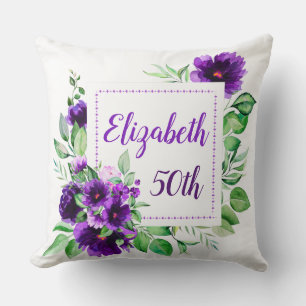 Elegant Purple Lavender Floral 50th Birthday Throw Pillow