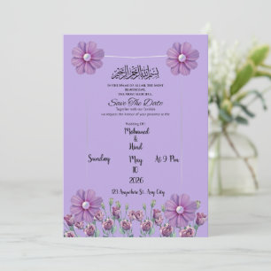 Elegant Purple Lavender Floral Pearl Save The Date Invitation