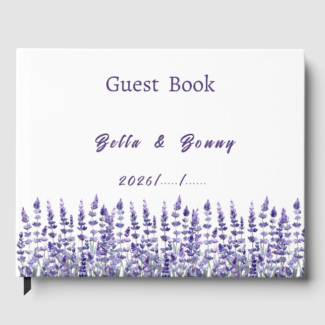 Elegant Purple Lavender Floral Wedding  Guest Book (Front)