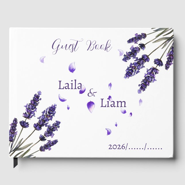 Elegant Purple Lavender Floral Wedding  Guest Book (Front)