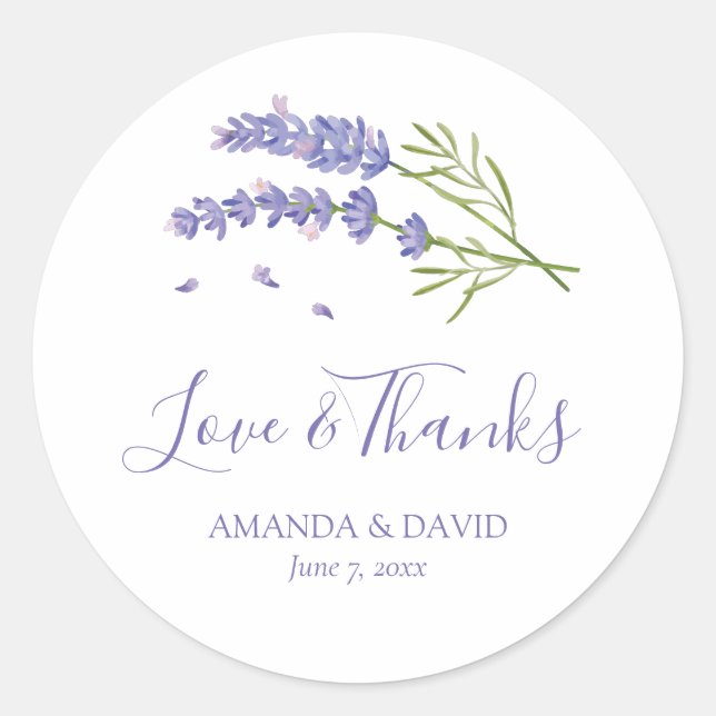 Elegant Purple Lavender Floral Wedding Stickers (Front)
