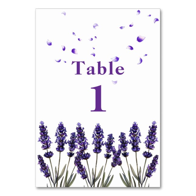 Elegant Purple Lavender Floral Wedding  Table Number (Front)