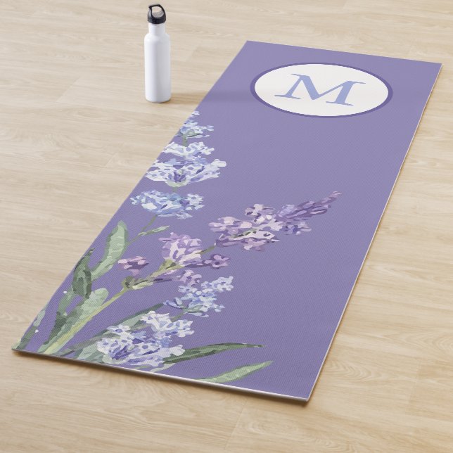 Elegant Purple Lavender Flower Monogram Yoga Mat (In Situ)
