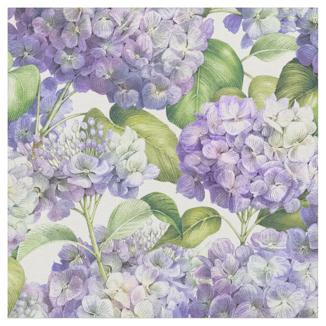 Elegant Purple Lavender Hydrangea Floral Pattern Fabric (Close Up)